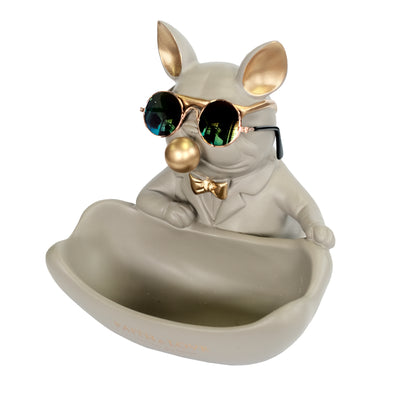 Bulldog with Mini Bowl - Grey