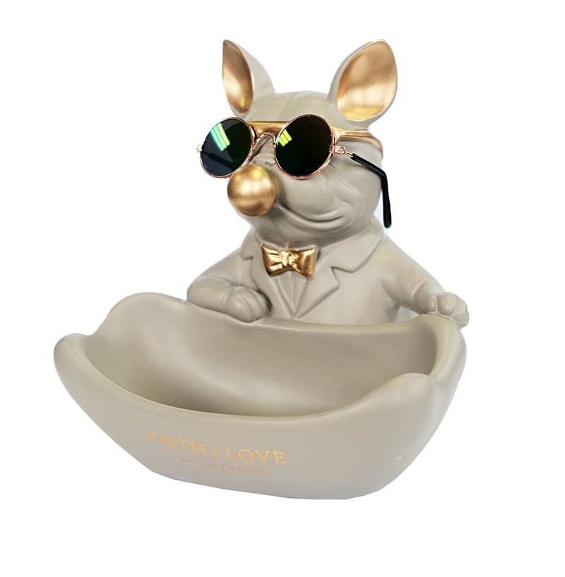 Bulldog with Mini Bowl - Grey