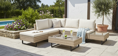 Cyprus Corner Lounge Patio Set - Brown with Light Grey Cushions