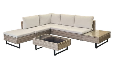 Cyprus Corner Lounge Patio Set - Brown with Light Grey Cushions
