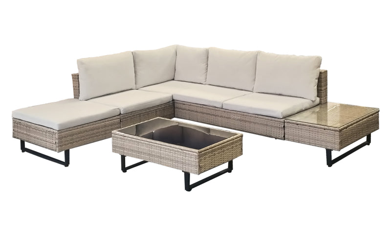 Cyprus Corner Lounge Patio Set - Brown with Light Grey Cushions