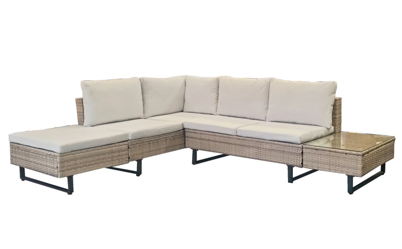 Cyprus Corner Lounge Patio Set - Brown with Light Grey Cushions
