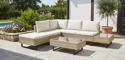 Cyprus Corner Lounge Patio Set - Brown with Light Grey Cushions