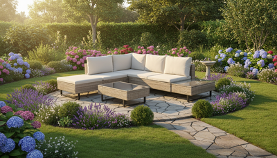 Cyprus Corner Lounge Patio Set - Brown with Light Grey Cushions