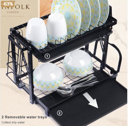 2-Tier Large Foldable Dish Rack Quality Metal For Kitchen Rack Organizer Drain Board