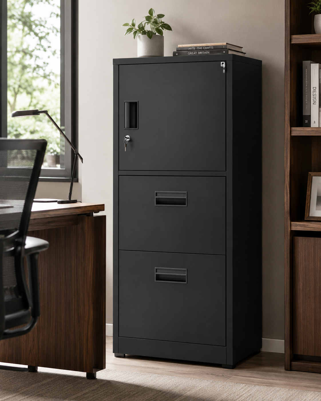 2 Drawer Steel Filing Cabinet with Upper Storage Door – Calasca