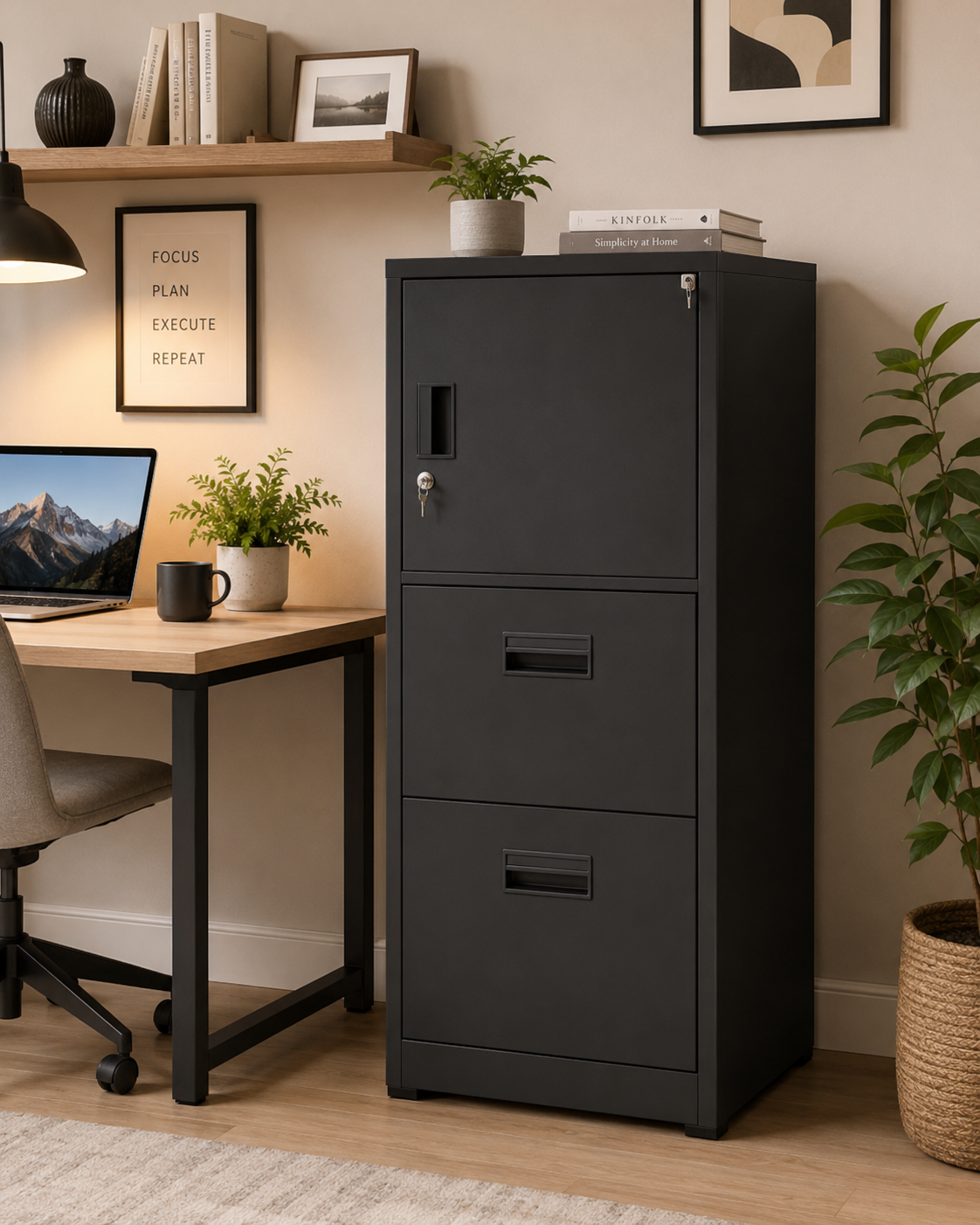 2 Drawer Steel Filing Cabinet with Upper Storage Door – Calasca