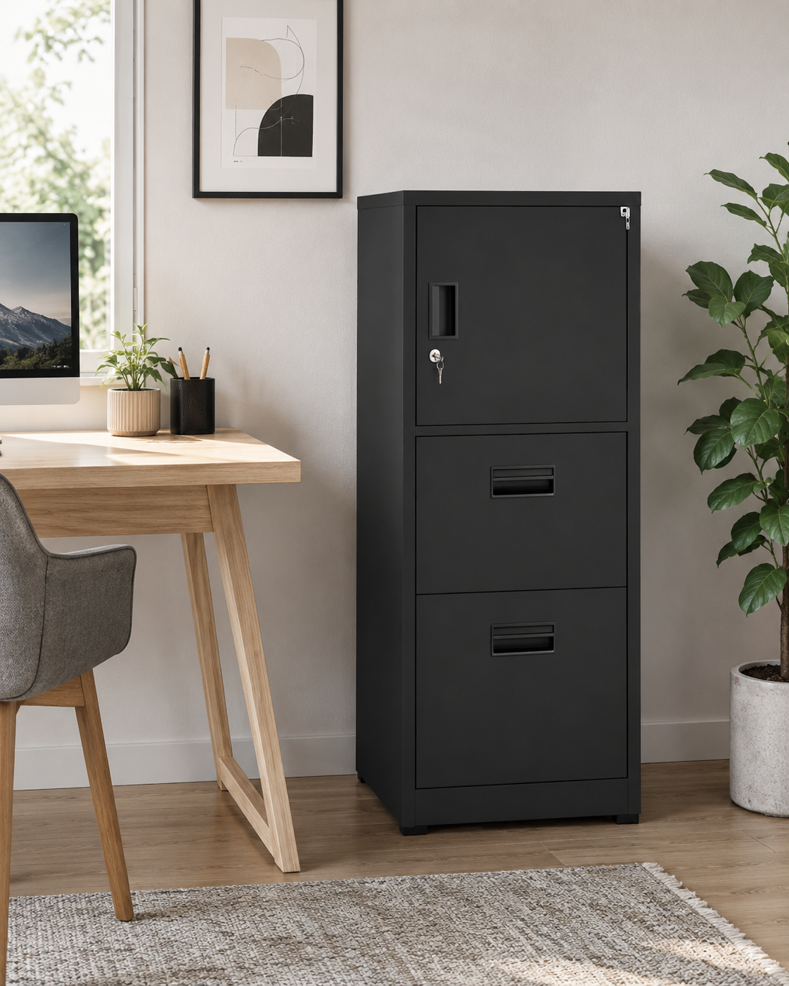 2 Drawer Steel Filing Cabinet with Upper Storage Door – Calasca