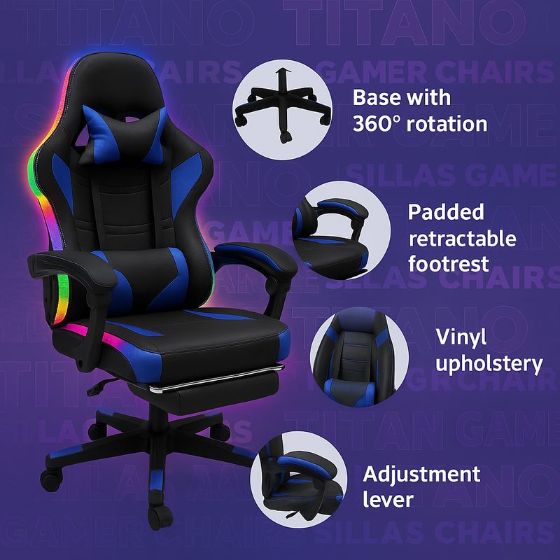 LED Lights Gaming Chair - Blue/Black