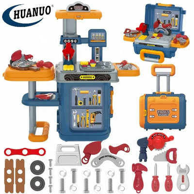 3 in 1 interesting kids tool toy set trolley case pretend play 40pcs craftsman tool table toy