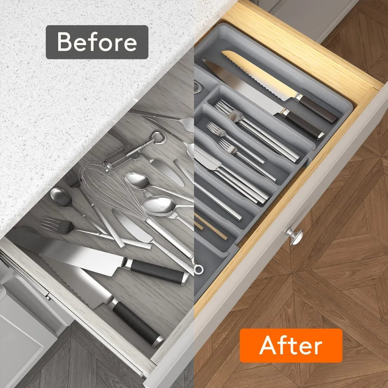 Extendable Cutlery Drawer Tray - Grey - Fine Living