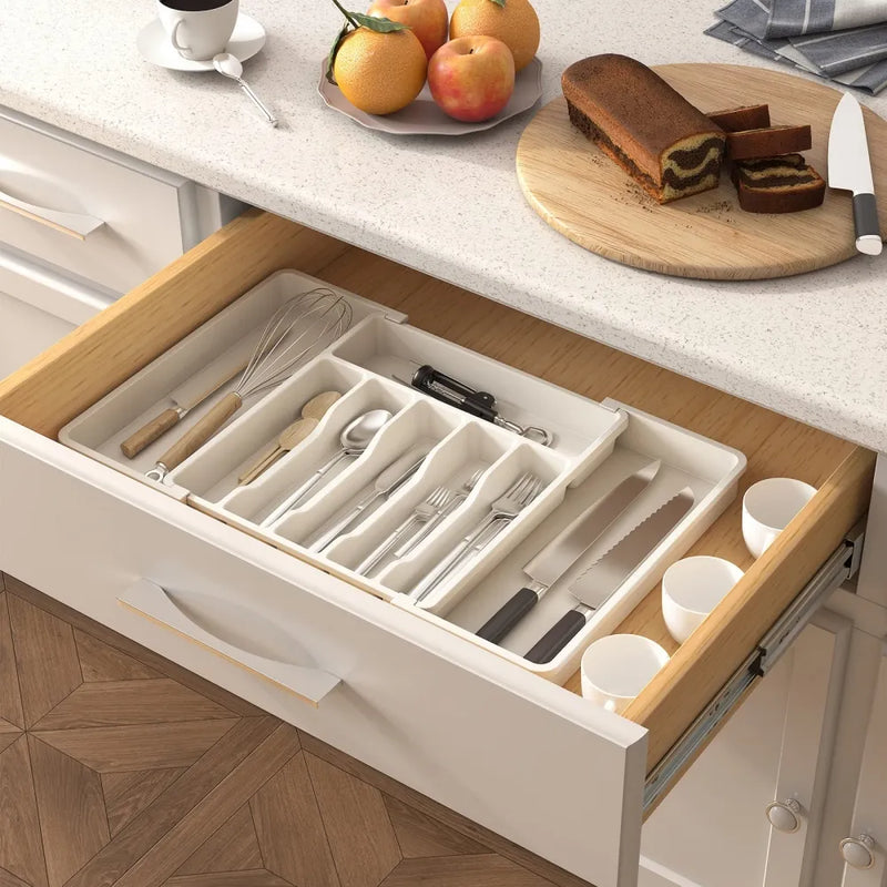 Extendable Cutlery Drawer Tray - Grey - Fine Living