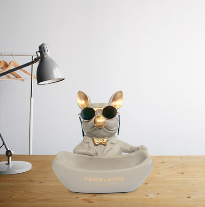 Bulldog with Mini Bowl - Grey