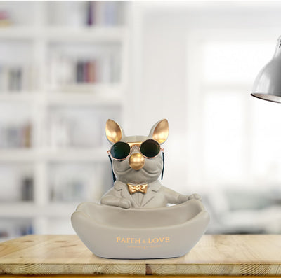 Bulldog with Mini Bowl - Grey