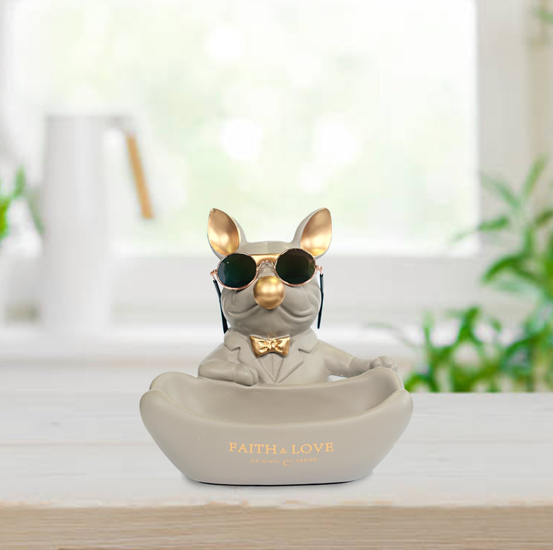 Bulldog with Mini Bowl - Grey