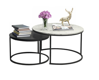 Eclipse 2pc Nesting Tables - Marble White & Black