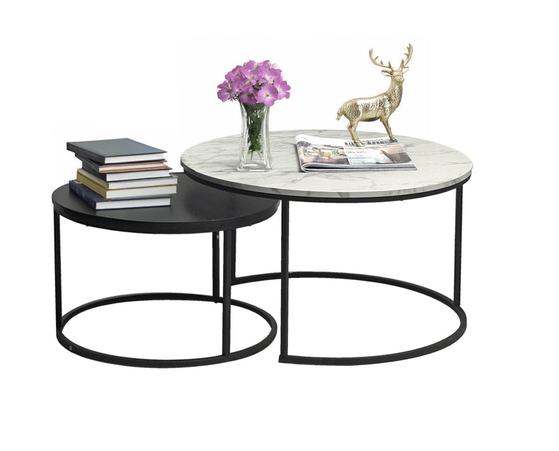 Eclipse 2pc Nesting Tables - Marble White & Black