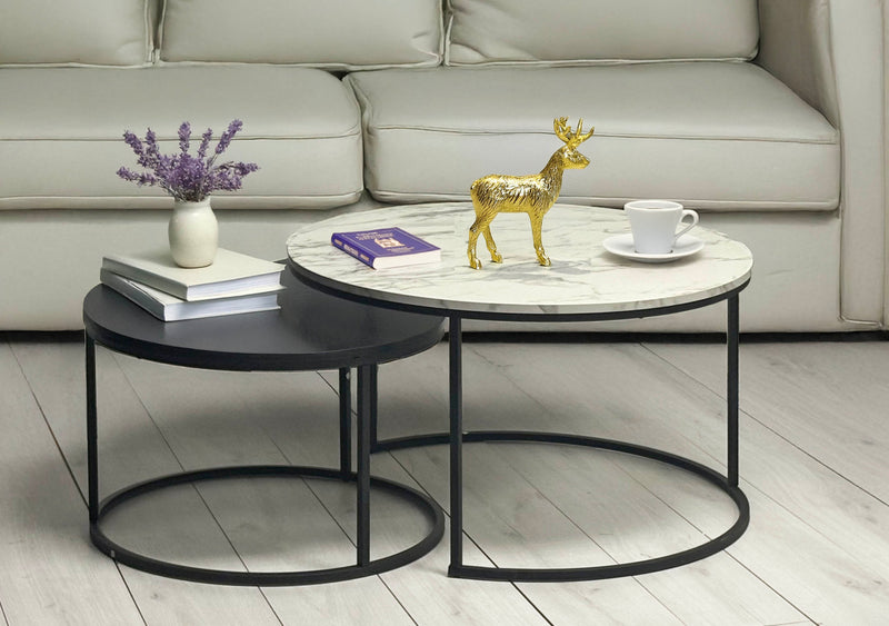 Eclipse 2pc Nesting Tables - Marble White & Black