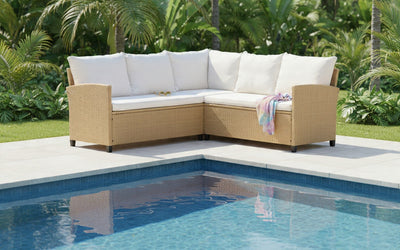 Barbados Corner Lounge Set Brown with Biege Cushions