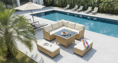 Barbados Corner Lounge Set Brown with Biege Cushions