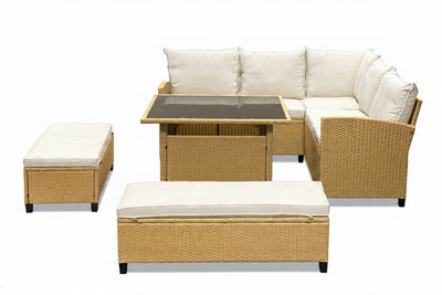 Barbados Corner Lounge Set Brown with Biege Cushions