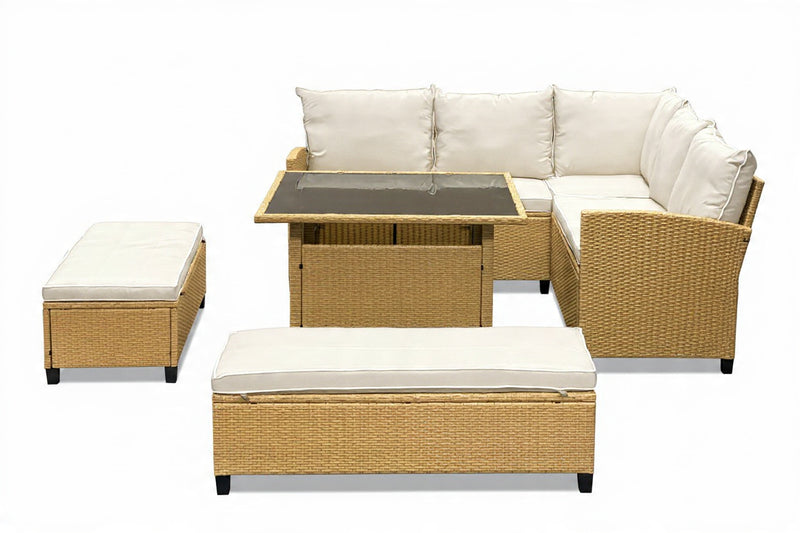 Barbados Corner Lounge Set Brown with Biege Cushions
