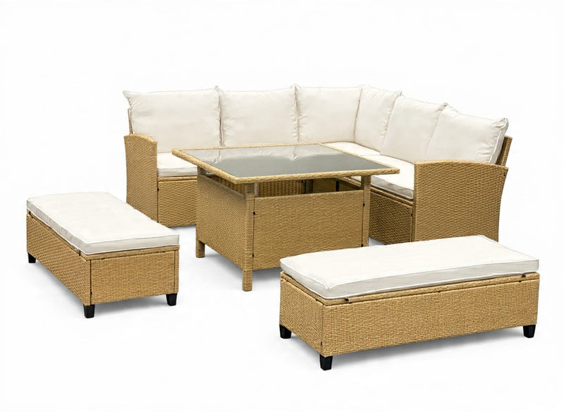 Barbados Corner Lounge Set Brown with Biege Cushions