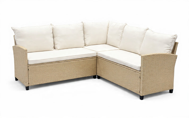 Barbados Corner Lounge Set Brown with Biege Cushions