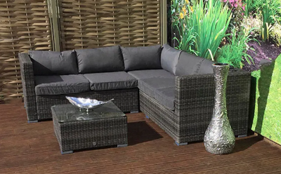 Bali Corner Grey Rattan 3pc Suite - Smoke Grey Cushion