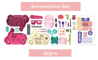 42PCS Girls Make up Set Toys Foldable Plastic DIY Motorcycle Simulative Pretend Play Makeup Toy Girls with Rich Accessories Children Plastic Kids Makeup Set