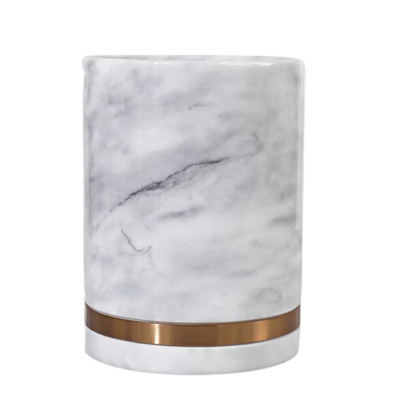 Alabaster Canister - Brass and White
