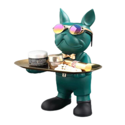 Standing Bulldog Butler With Tray-Green