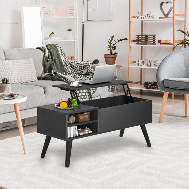 Lift Top Coffee Table with Hidden Compartment and Storage Shelf