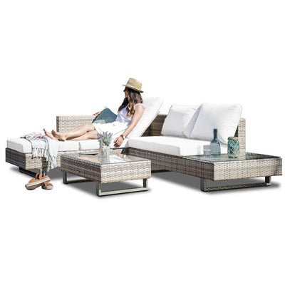 Cyprus Corner Lounge Patio Set - Brown with Light Grey Cushions