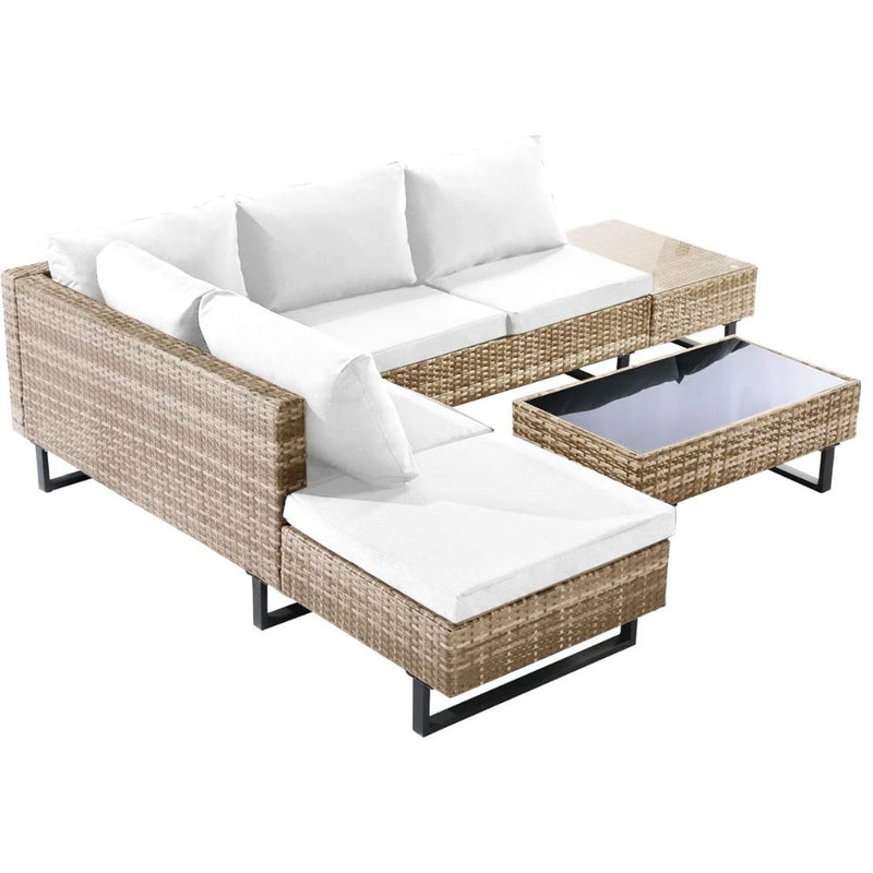 Cyprus Corner Lounge Patio Set - Brown with Light Grey Cushions