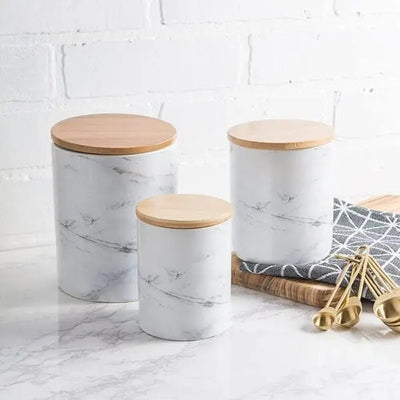 Marbel Canister - Brass and White