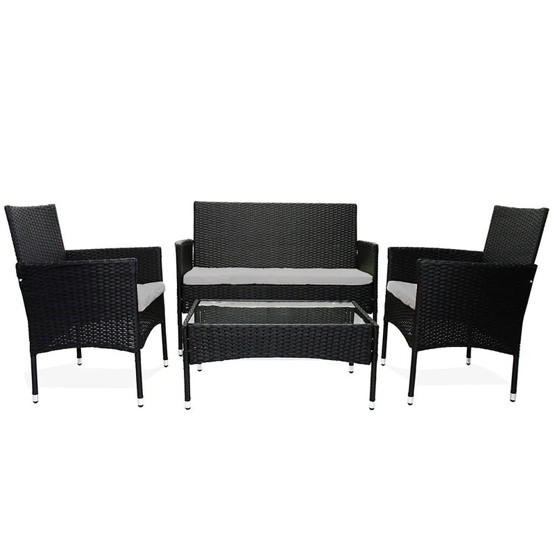 Jakarta 4pcs Patio Set - Black with L.Grey Cushions