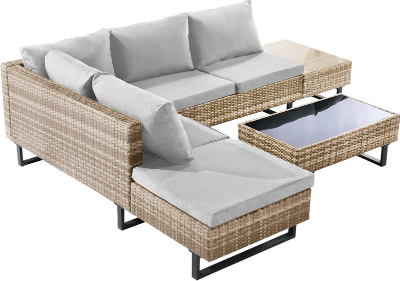 Cyprus Corner Lounge Patio Set - Brown with Light Grey Cushions