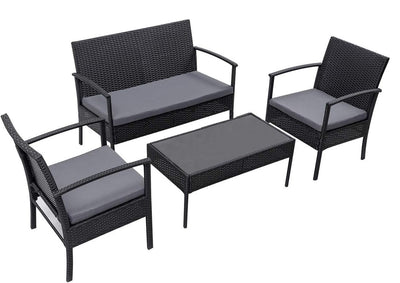 Miami 4pcs Patio Set - Black with L. Grey Cushions