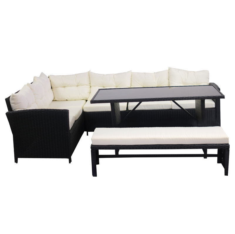 Bahamas Corner Lounge Patio Set - Black with Beige Cushions