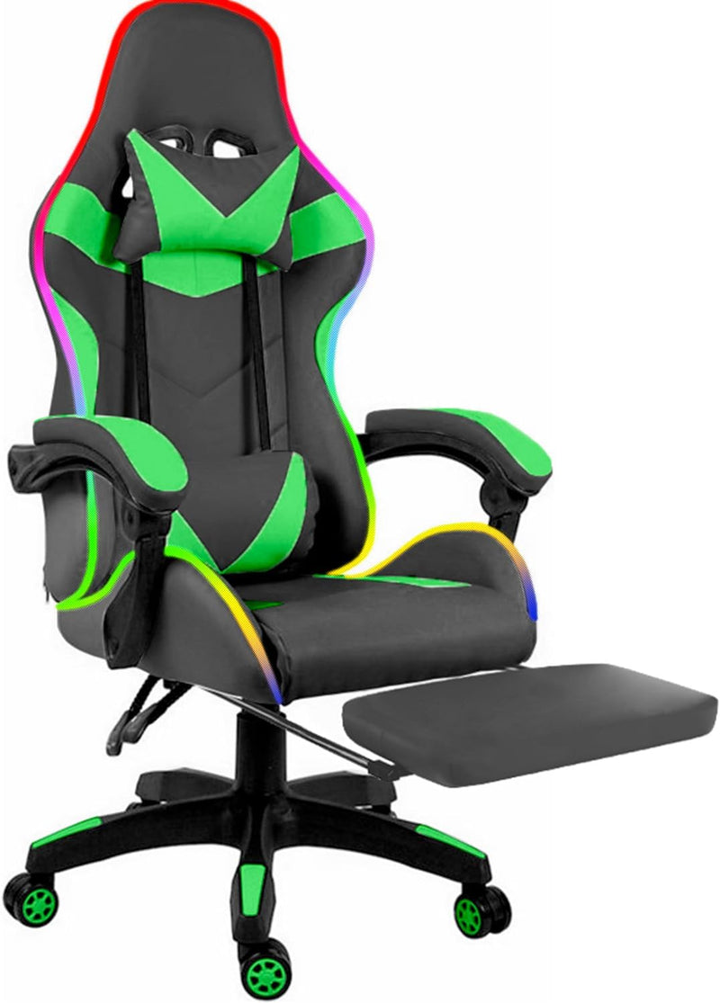 LED Lights Gaming Chair - Green/Black