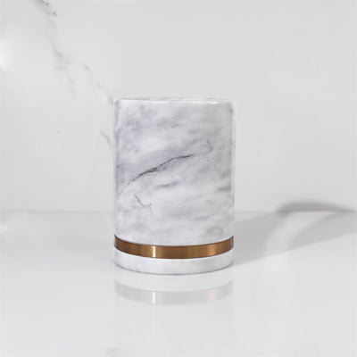 Alabaster Canister - Brass and White