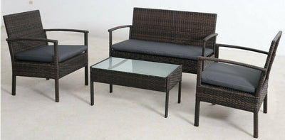 Rattan Miami 4pc Patio Black Set - DR Grey Cushion