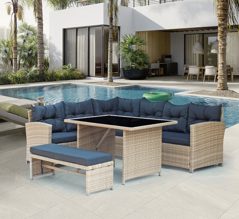 Bahamas Corner Lounge Patio Set - Brown with Black Cushions