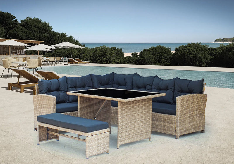 Bahamas Corner Lounge Patio Set - Brown with Black Cushions