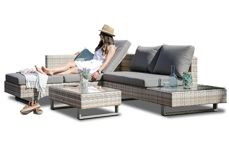 Cyprus Corner Lounge Patio Set - Brown with Light Grey Cushions