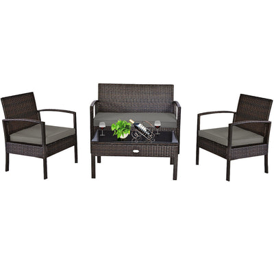 Rattan Miami 4pc Patio Black Set - DR Grey Cushion