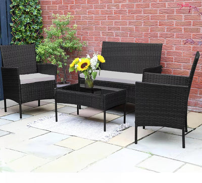 Jakarta 4pcs Patio Set - Black with L.Grey Cushions