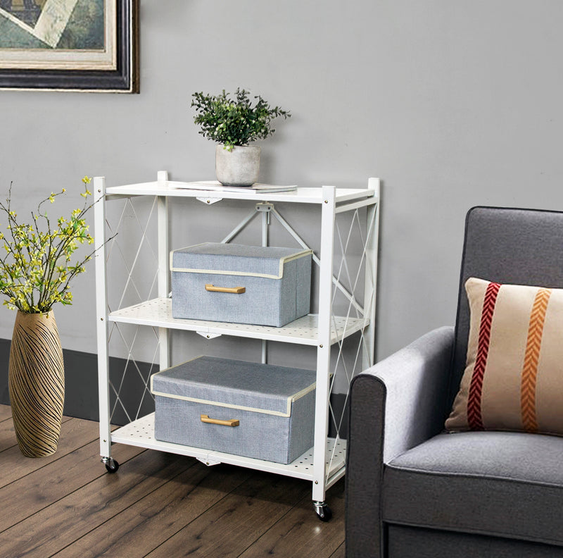 Fine Living Foldable Storage Rack - White Metal - 3 Layer