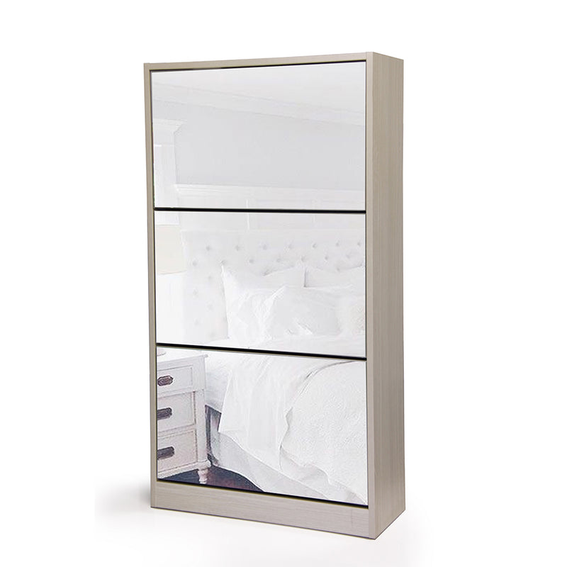 Fine Living Mirror Shoe Cabinet - 3 Tier - Grey/Wh